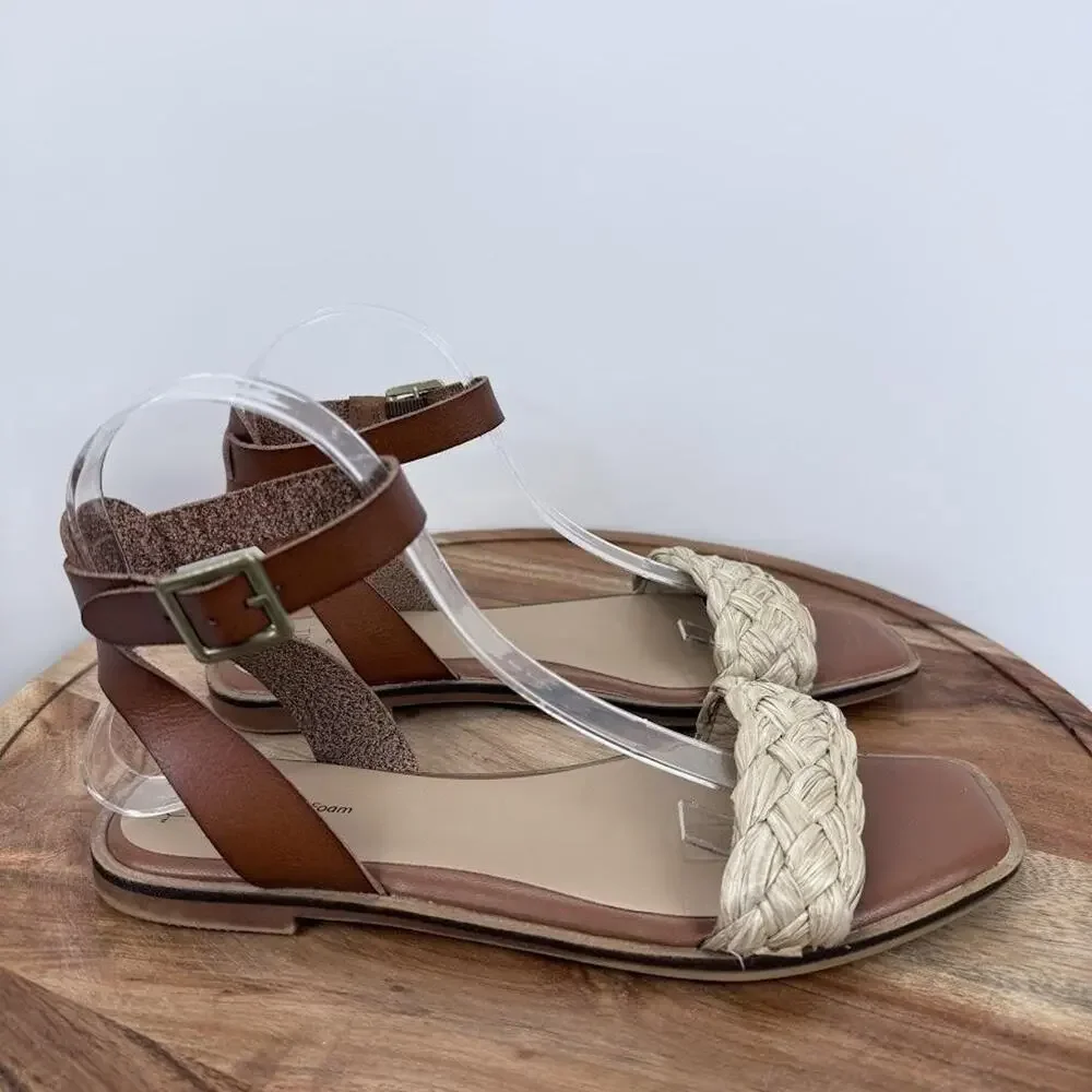 Time and Tru Sandals Womens Size 8 Brown Braided Strap Memory Foam Shoes Casual‎